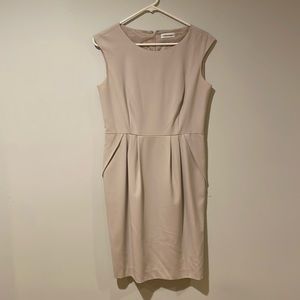 Calvin Klein lined dress cream/ pale tan. Small slit in back. Belt loops.